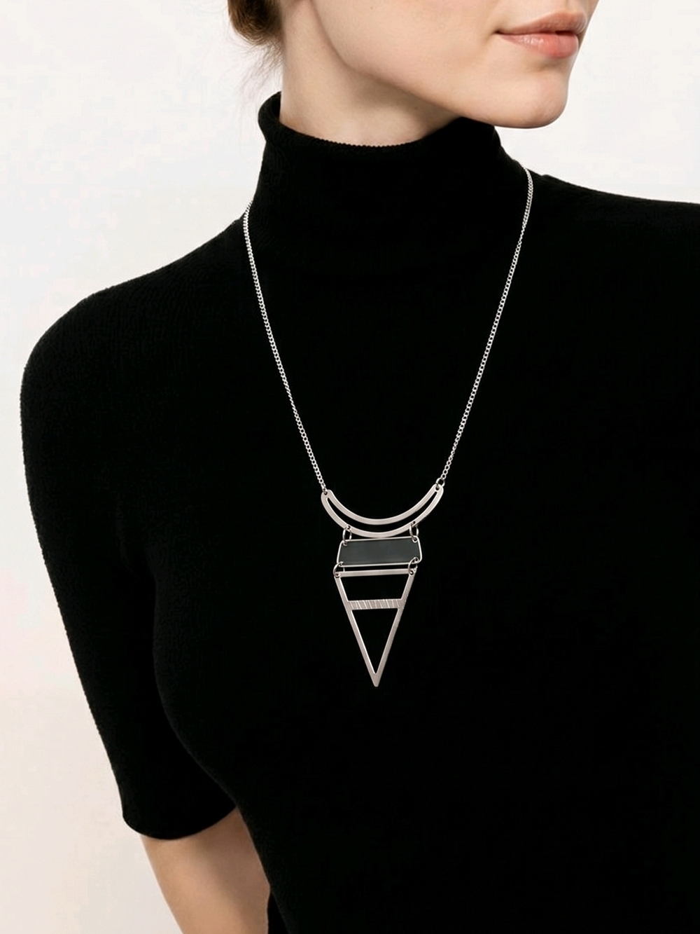 NWT Nadine West Contemporary Silver Geometric Pendant Necklace  28"